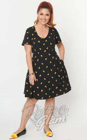 Unique Vintage Poppy Candy Corn Flutter Sleeve Dress