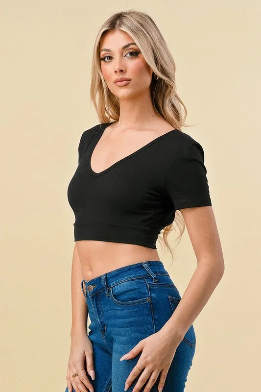 V-Neck Crop W/V-Strapped Open Back Top