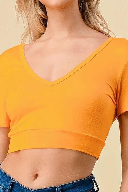 V-Neck Crop W/V-Strapped Open Back Top