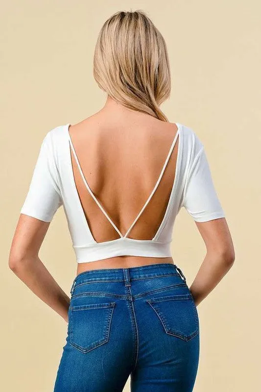 V-Neck Crop W/V-Strapped Open Back Top