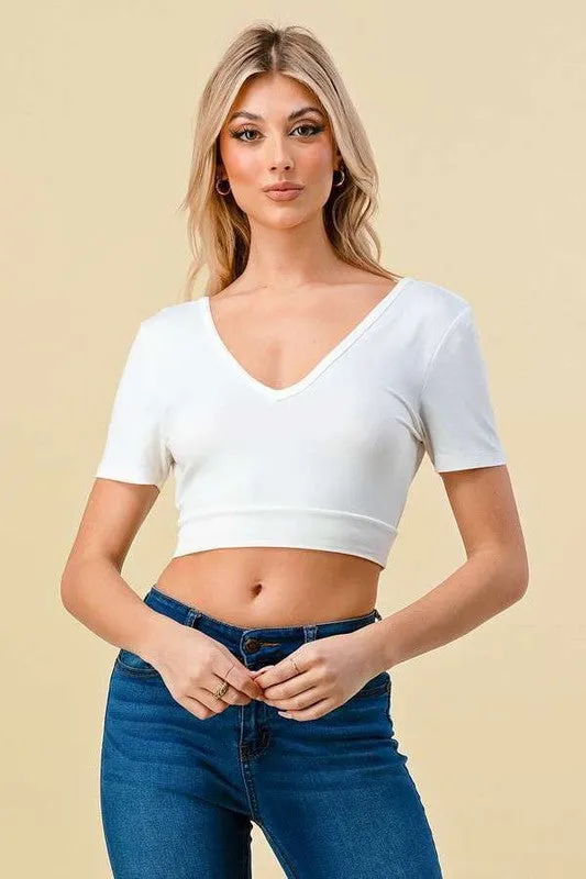 V-Neck Crop W/V-Strapped Open Back Top