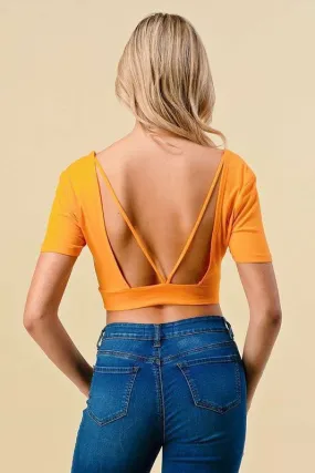 V-Neck Crop W/V-Strapped Open Back Top