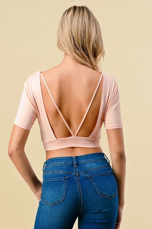 V-Neck Crop W/V-Strapped Open Back Top