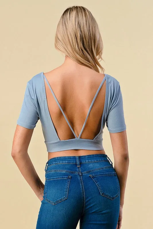 V-Neck Crop W/V-Strapped Open Back Top