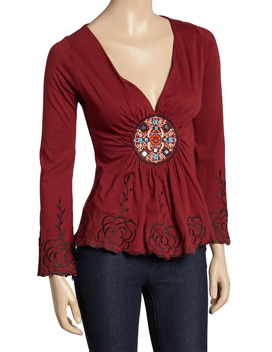 V Neck Embroidered Top