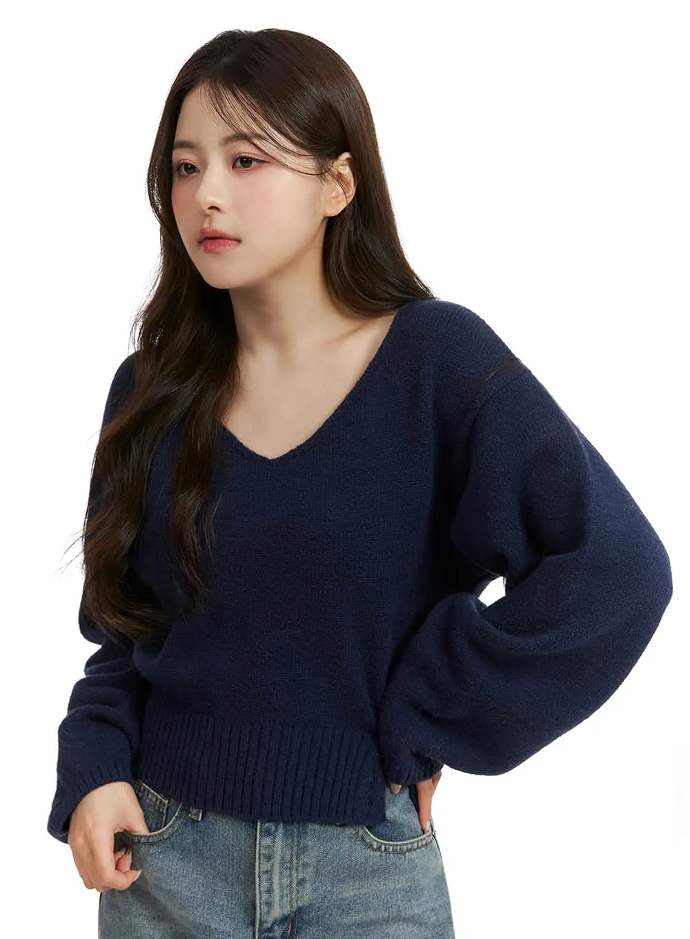 V-Neck Solid Sweater OJ411