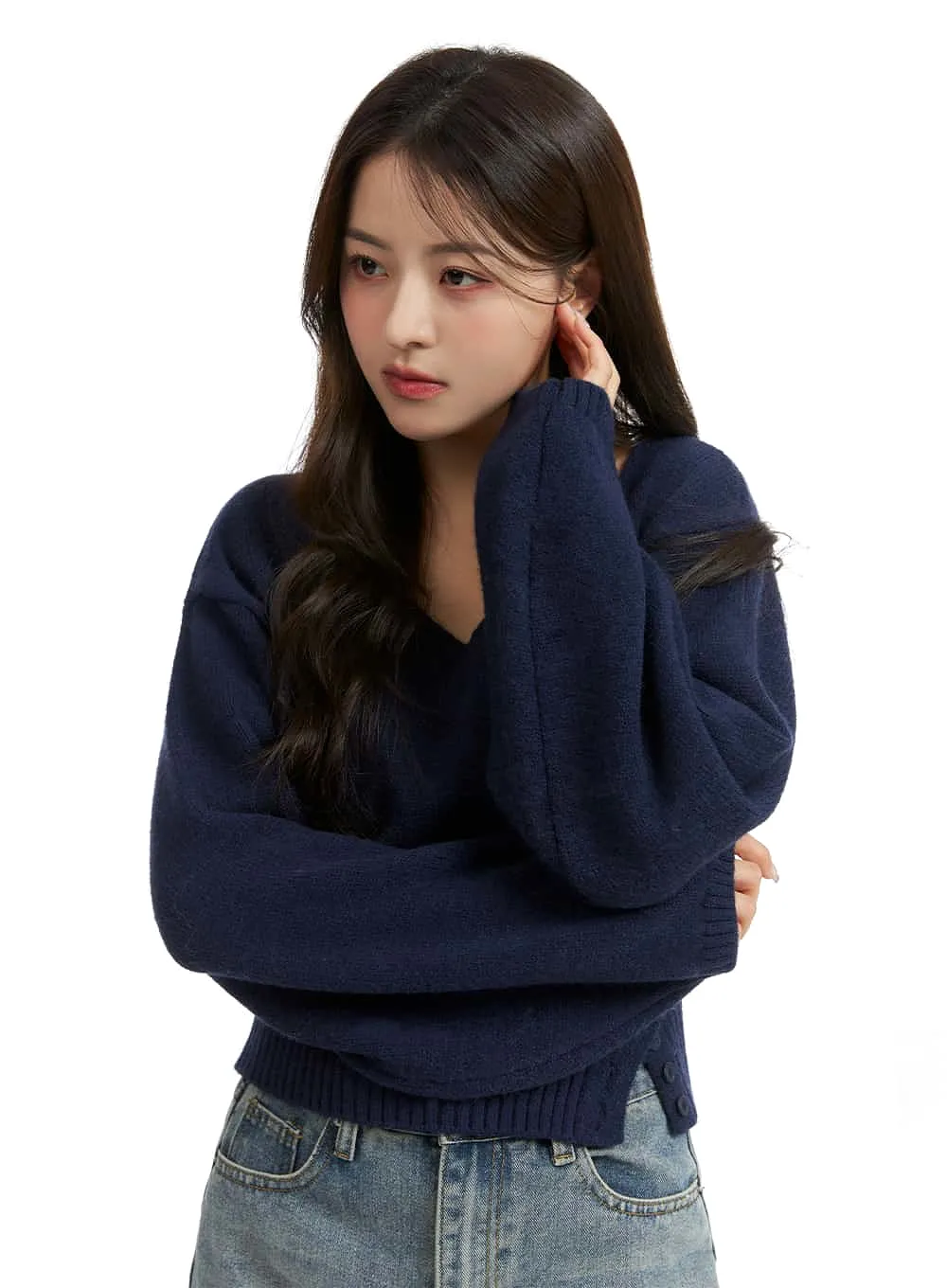 V-Neck Solid Sweater OJ411