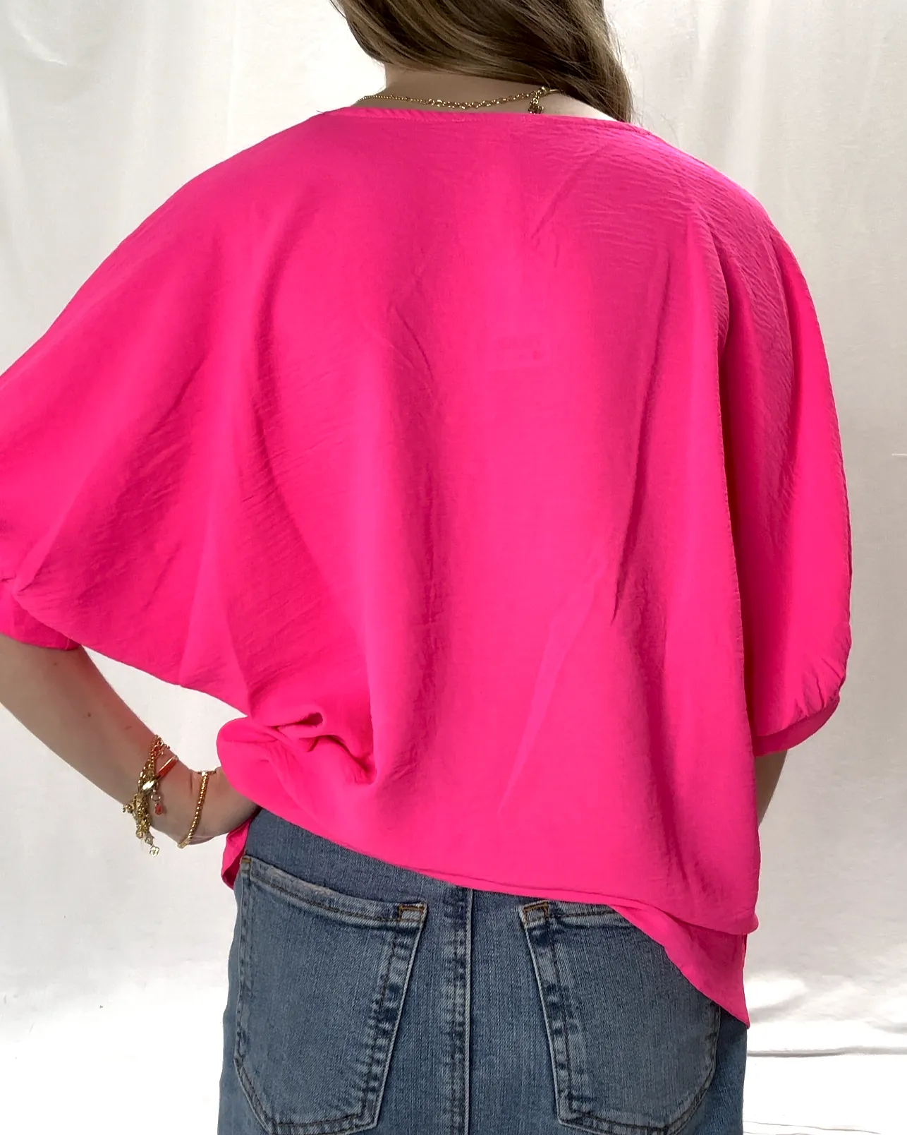 V-Neck Top - Hot Pink