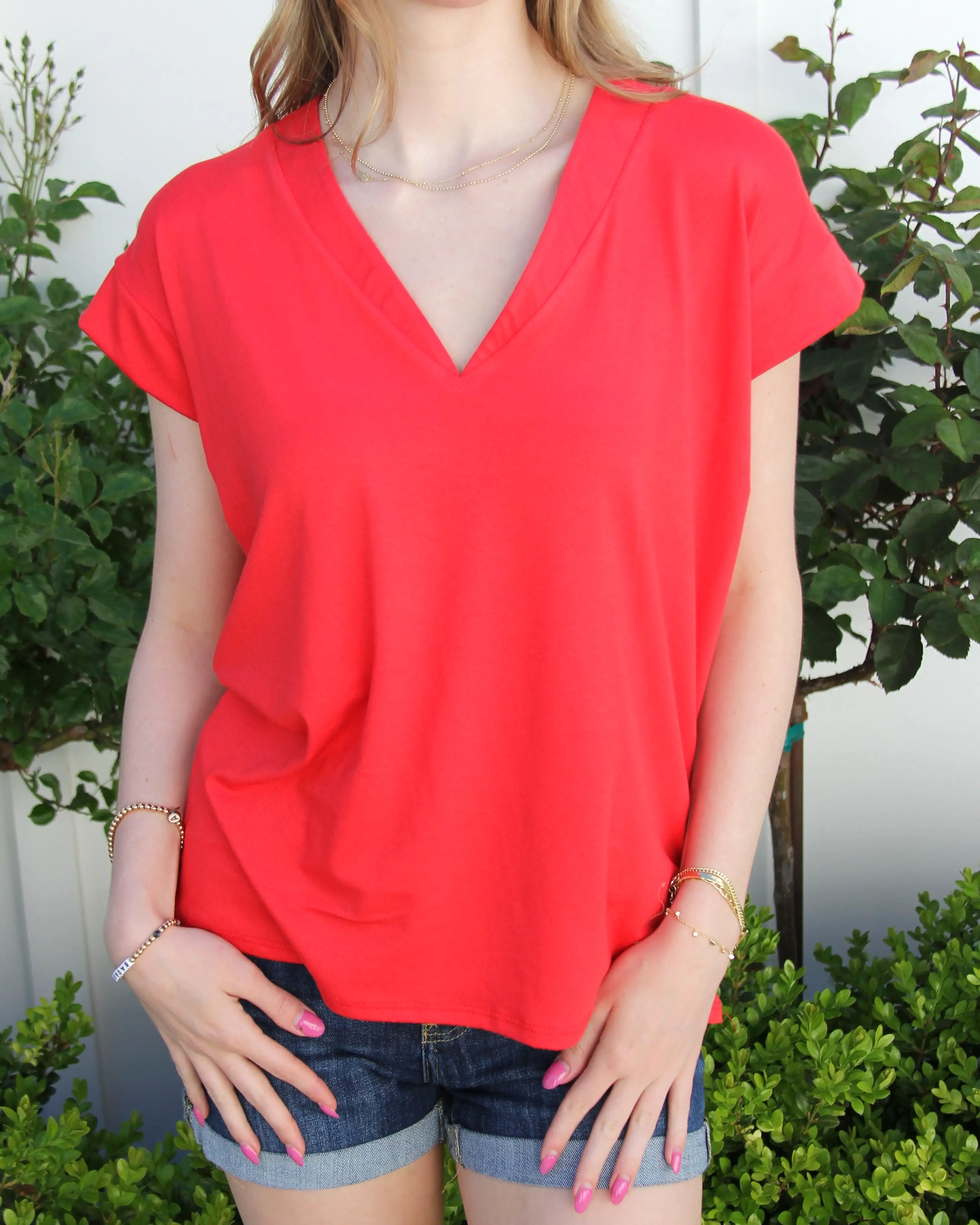 V-Neck Top - Red