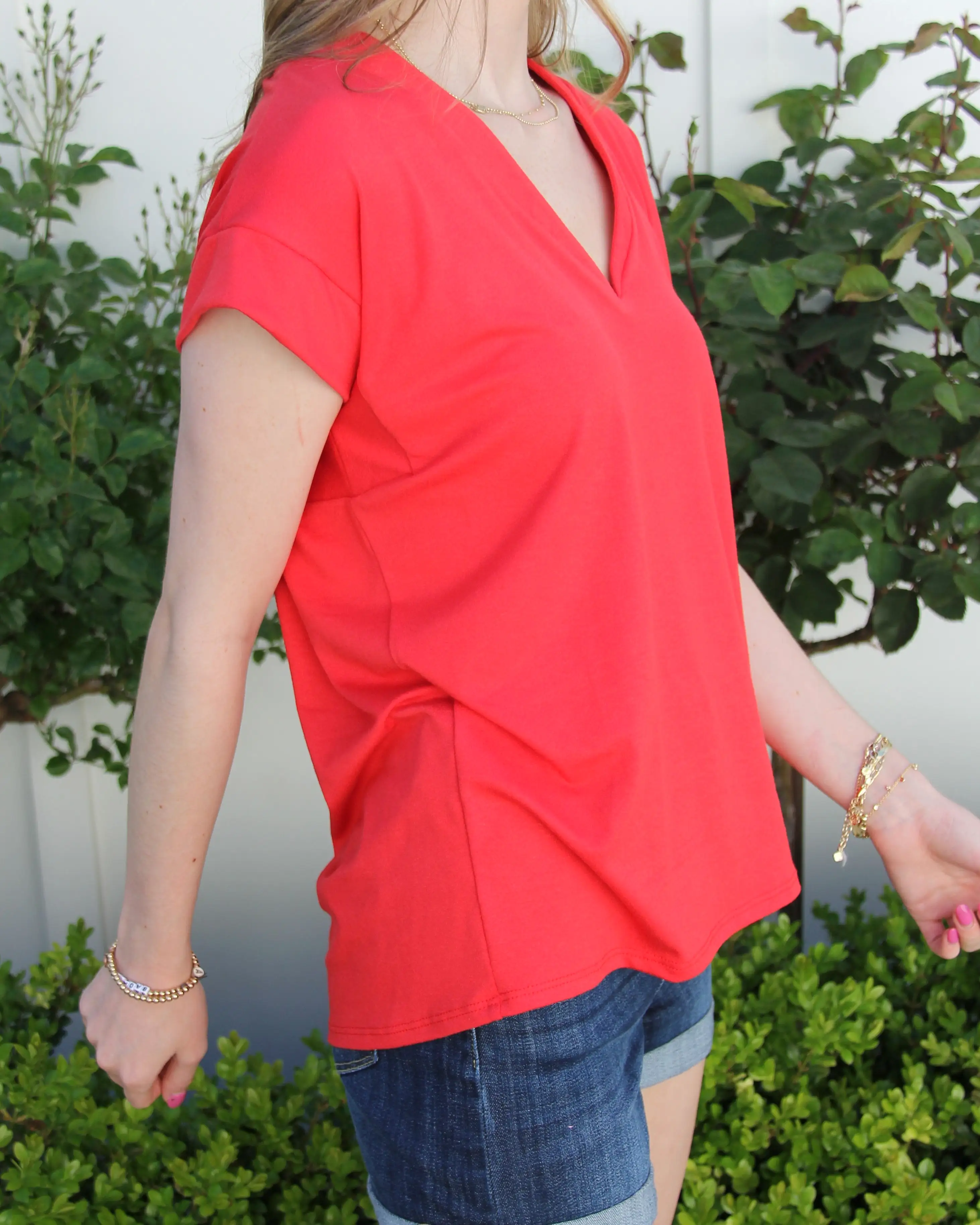 V-Neck Top - Red