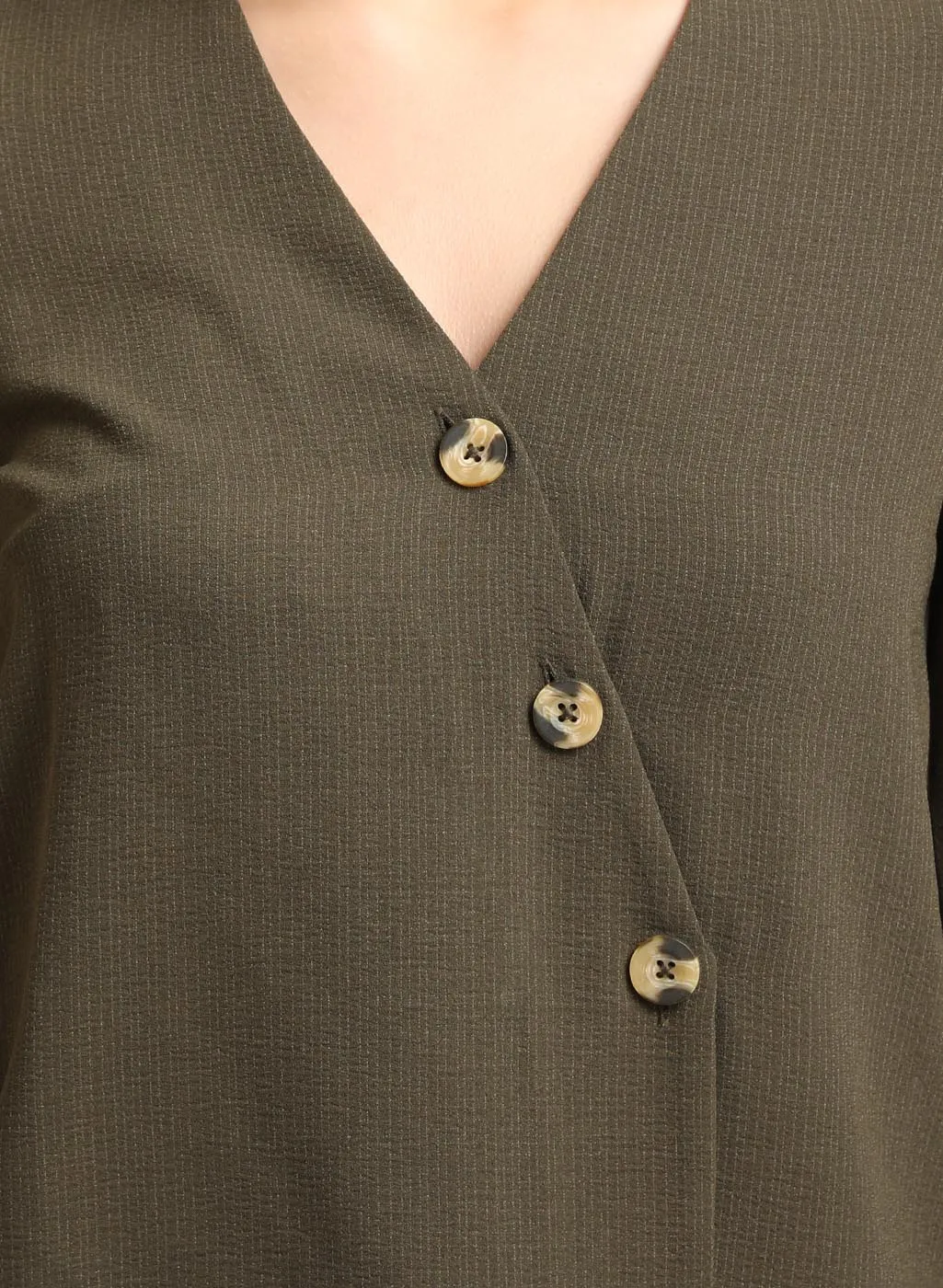 V-Neck Top With Diagonal Placket