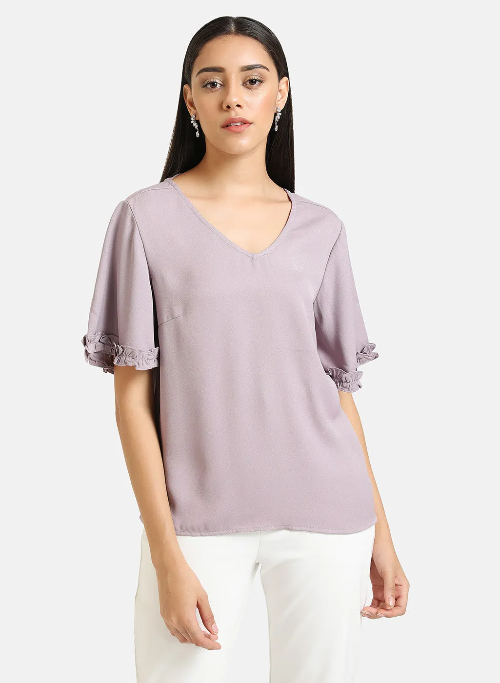 V Neck Top With Ruffle Detail