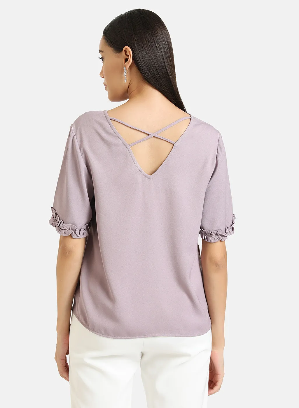 V Neck Top With Ruffle Detail