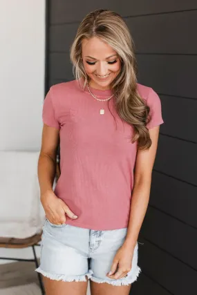 Very Tempting Ribbed Top- Dusty Rose