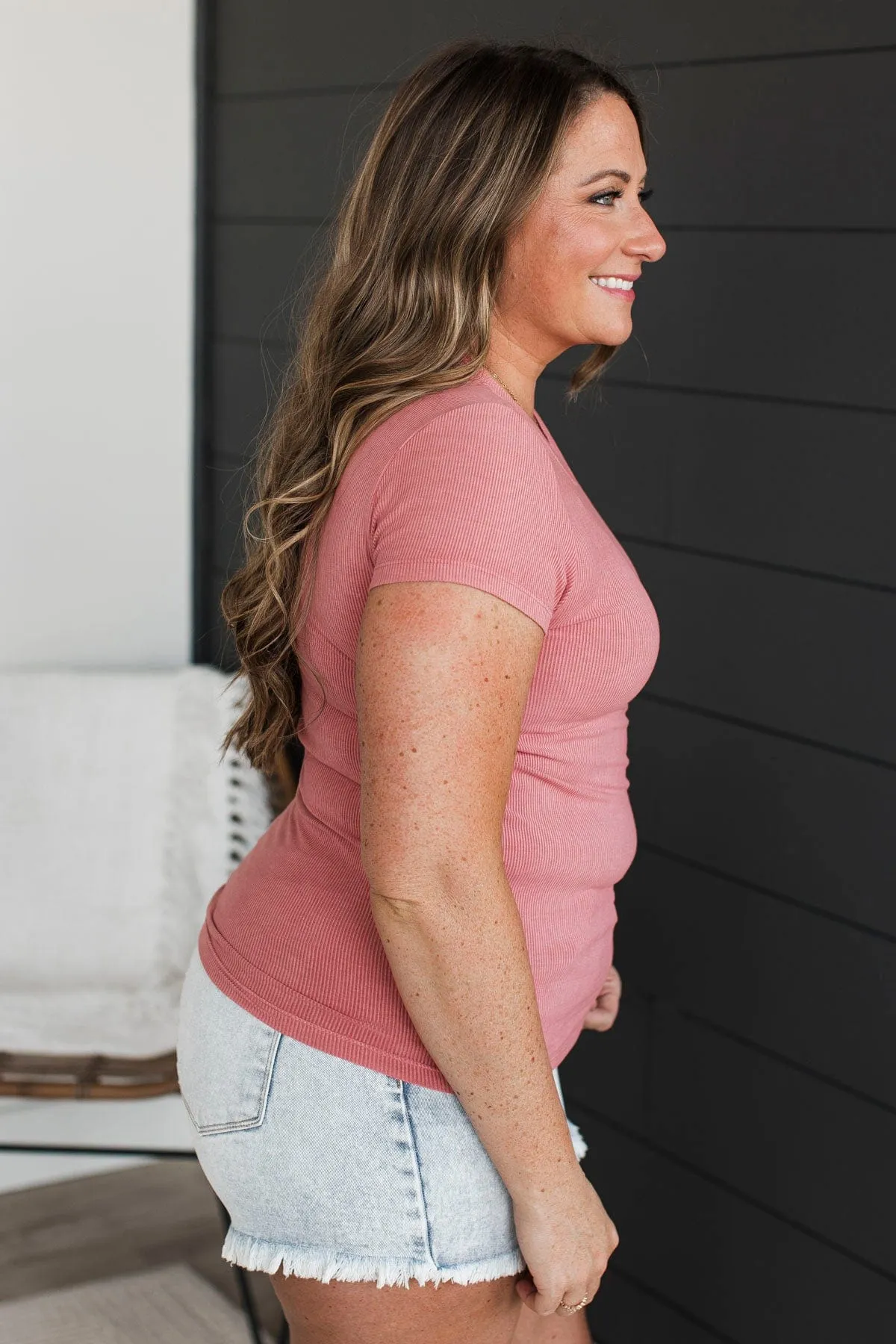 Very Tempting Ribbed Top- Dusty Rose