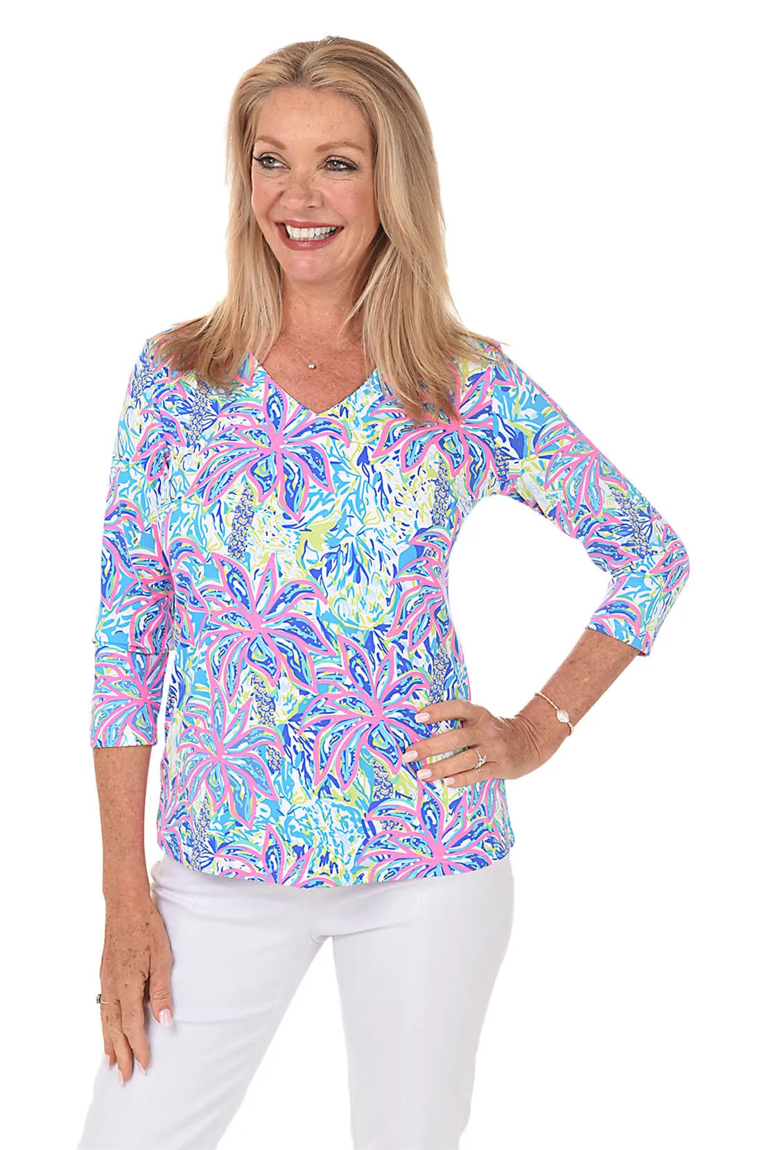 Vibrant Palms Classic UPF50+ V-Neck Top