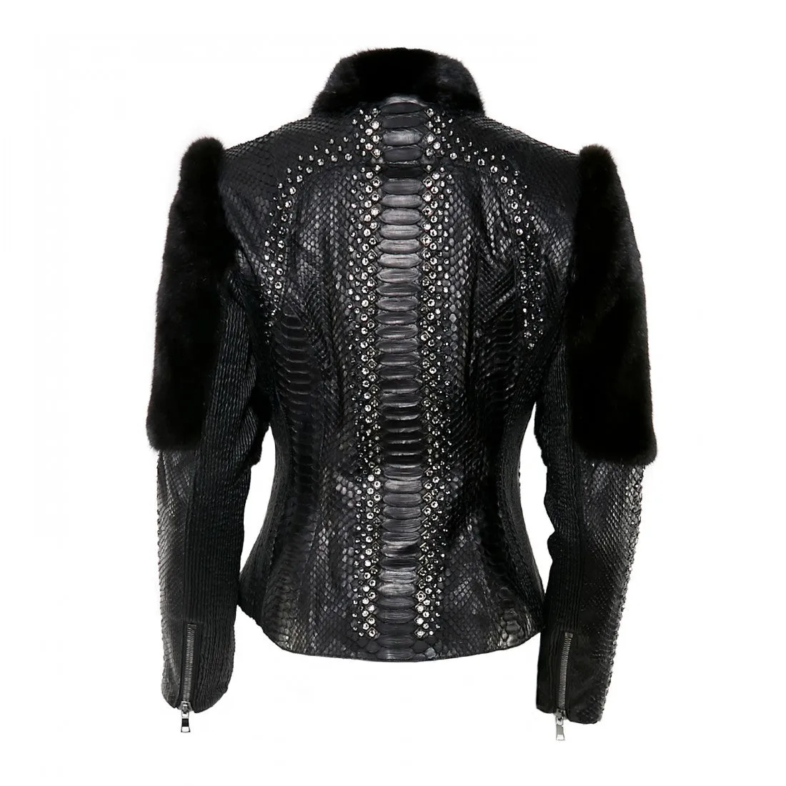 VICPMCR - Cuadra casual python skin jacket mink collas and Swarovski crystals