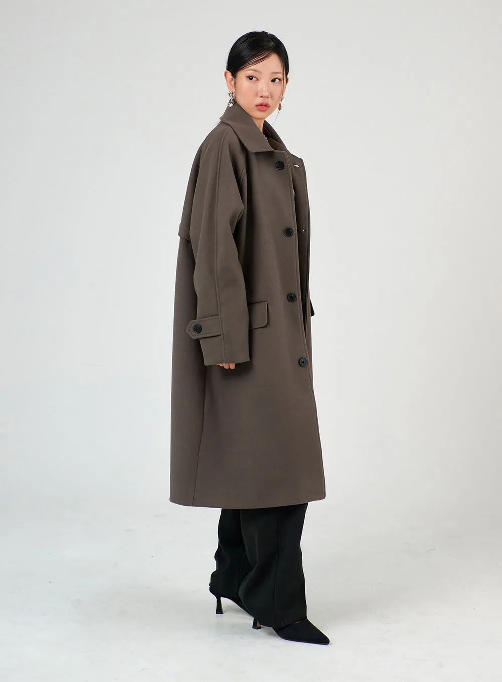 Wide Collar Buttoned Trench Coat IJ403