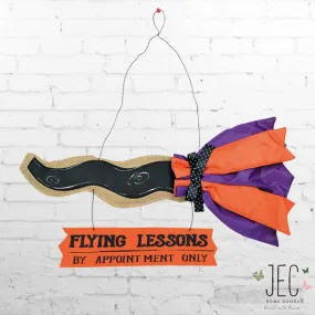 Witch's Broom Flying Lesson Burlap Wall Decor