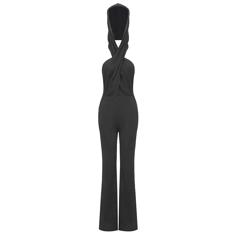 Women's Jumpsuit With Hood One Piece Wear Sleeveless Full Length Black Jumpsuit