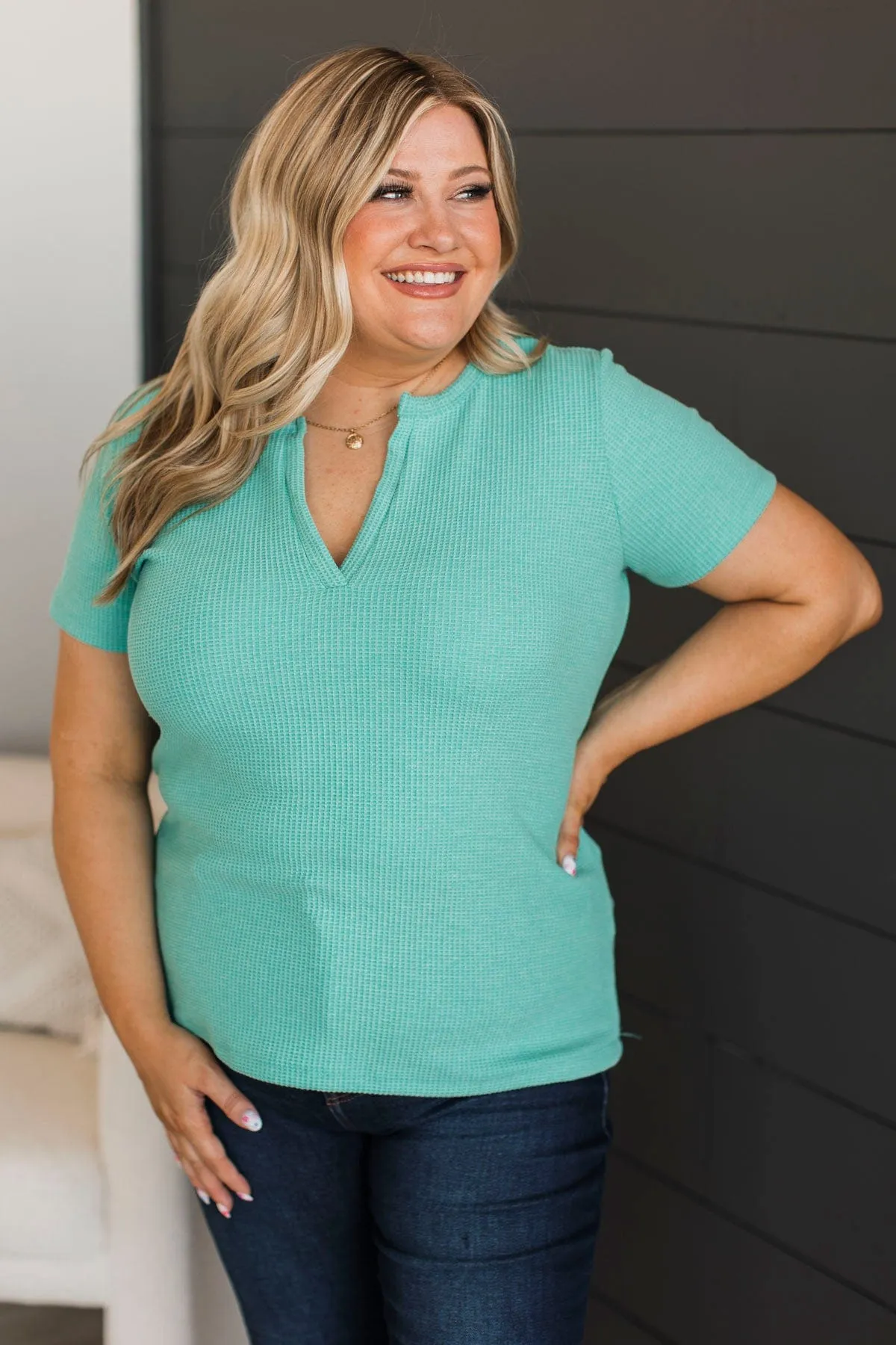 Worlds Away V-Neck Top- Turquoise