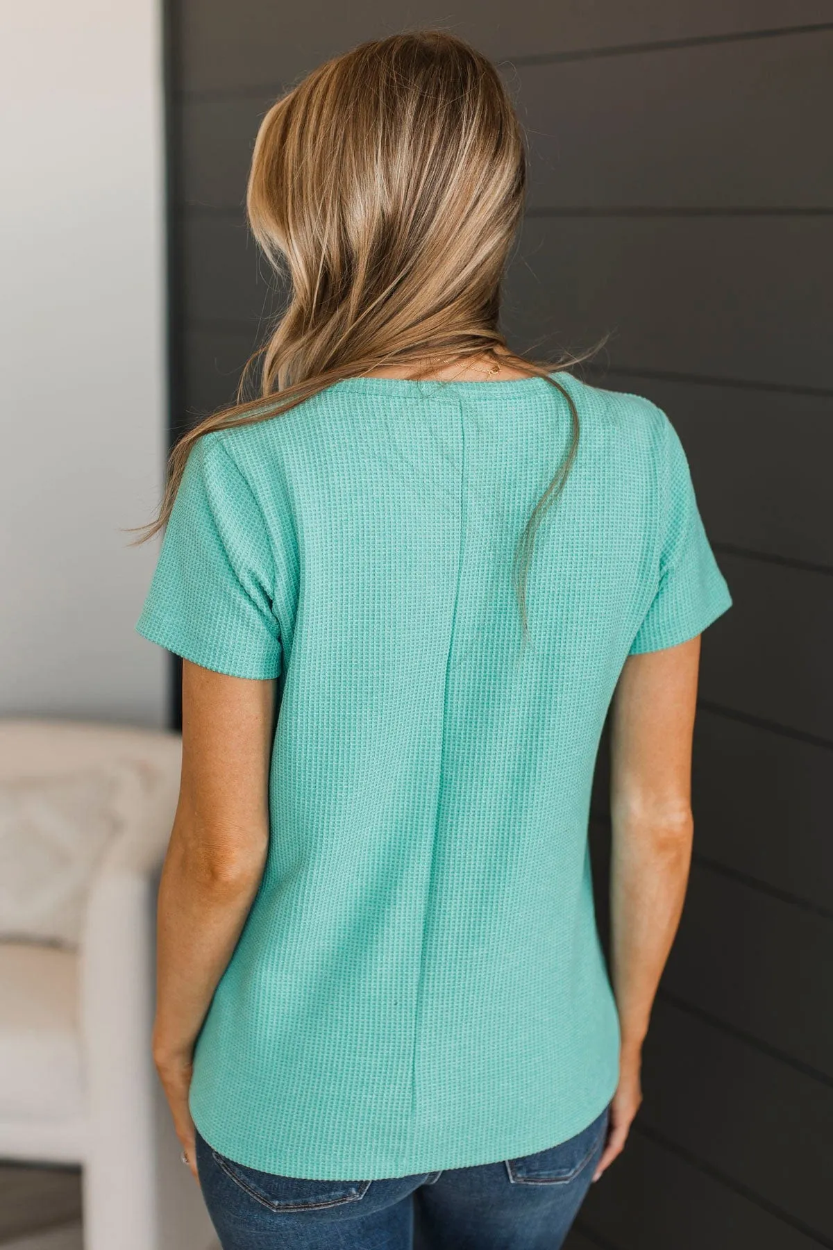 Worlds Away V-Neck Top- Turquoise