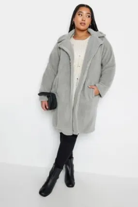 YOURS Curve Grey Faux Fur Coat